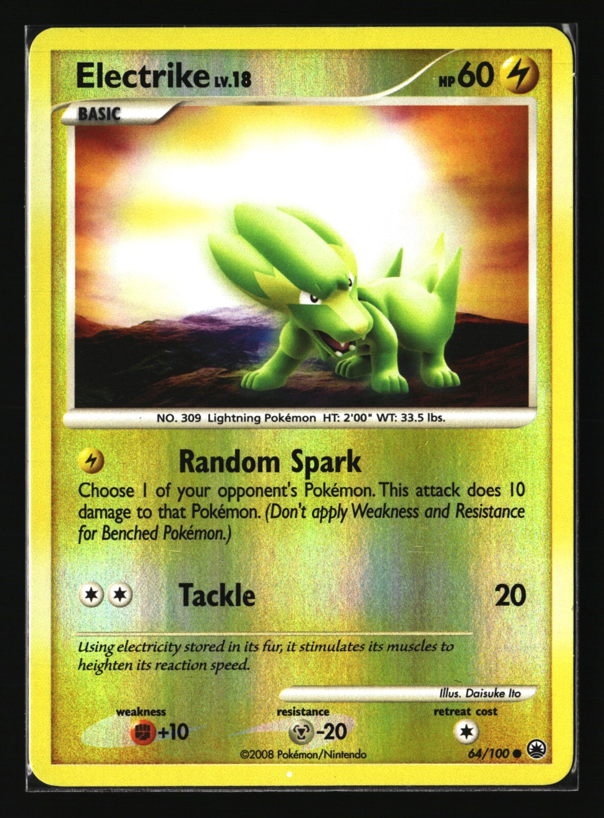Pokemon ELECTRIKE 64/100 Reverse Holo (2008 Majestic Dawn) LP/Light Play