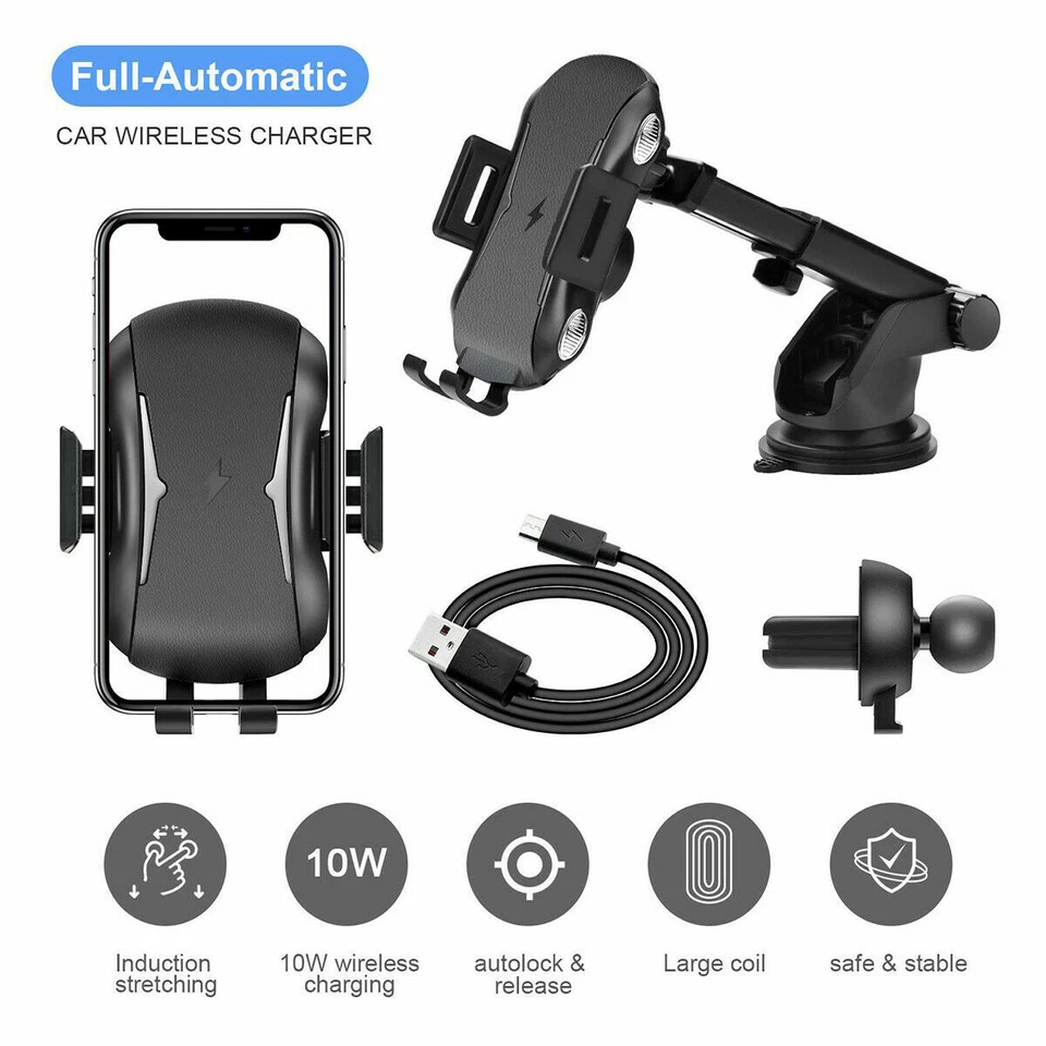 10W Clamping Wireless Automatic Fast Charging Charger Car Mount Phone Holder - Image 2 of 4
