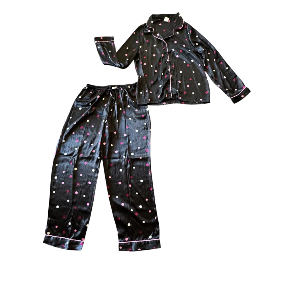 GILLIGAN & OMALLEY Pijama Negro Satinado Conjunto de 2 Piezas Lunares Rosa M Mujeres Foto 3 de 4