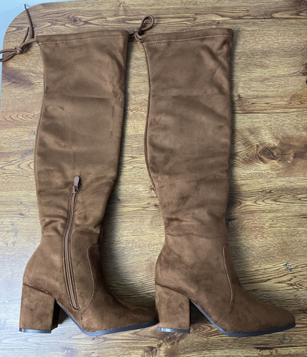 DREAM PAIRS Women’s Thigh High Boots Over the knee Stretch Block Heel Long Boots - Picture 3 of 5