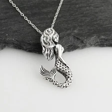 Mermaid Side Profile Necklace - 925 Sterling Silver - Pendant Tail Mermaids 