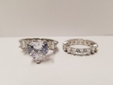 White CZ Heart Sterling Silver Ring Size 10 Heart Shaped Eternity Ring Size 9