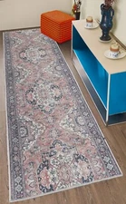 RUG RUNNER Printed Vintage Mahal Distressed Design 25in Width by Custom Length