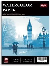 Watercolor Paper Pad, Watercolor Pad 9x12”, 300 GSM/ 140 lb Watercolor Paper, 16