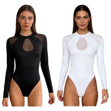 Women's Long Sleeve Bodysuit Buttoned Crotch Bodysuit for Holiday Beach Concert