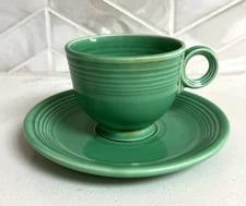 Homer Laughlin Fiestaware  Green Teacup Ring Handle W/Saucer Vintage 1937-51
