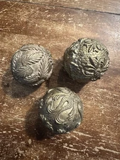 LOT of 3 Decorative, Carved, Antique Gold, Resin Balls