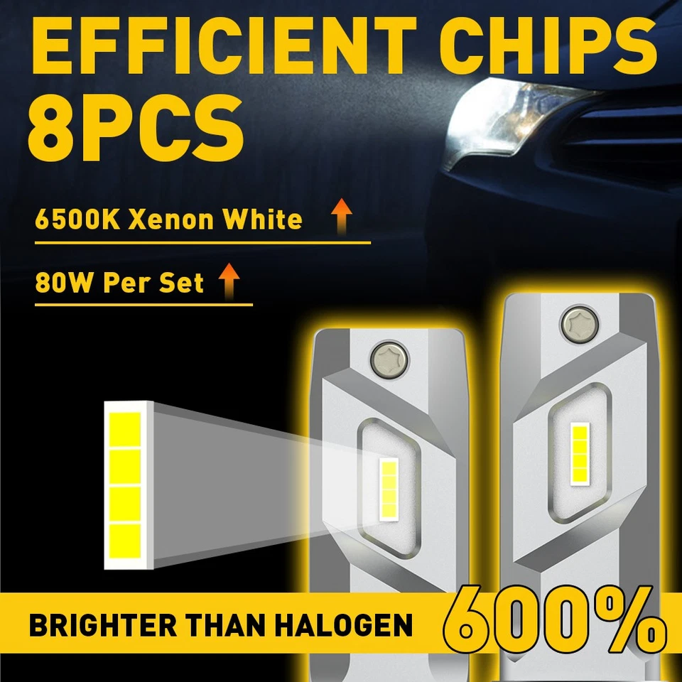 2x H7 LED Headlight Bulbs High Beam Light 22000LM 60W 6500K Xenon White Bright - Image 2 of 4