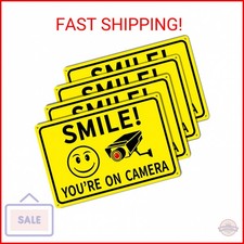 4-Pack Smile You're On Camera Signs 8"x12" Rust Free Aluminum Video Surveillance