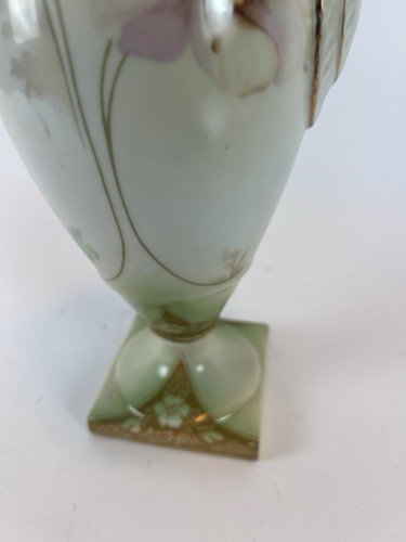 "Florero de porcelana RS Suhl pintado a mano asas de cisne floral 11"" Alemania antiguo" - Imagen 7 de 15