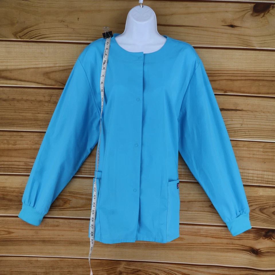 Cherokee Workwear Scrubs Button Up Womens Size L Blue Polyester Blend Pockets - Image 3 of 4