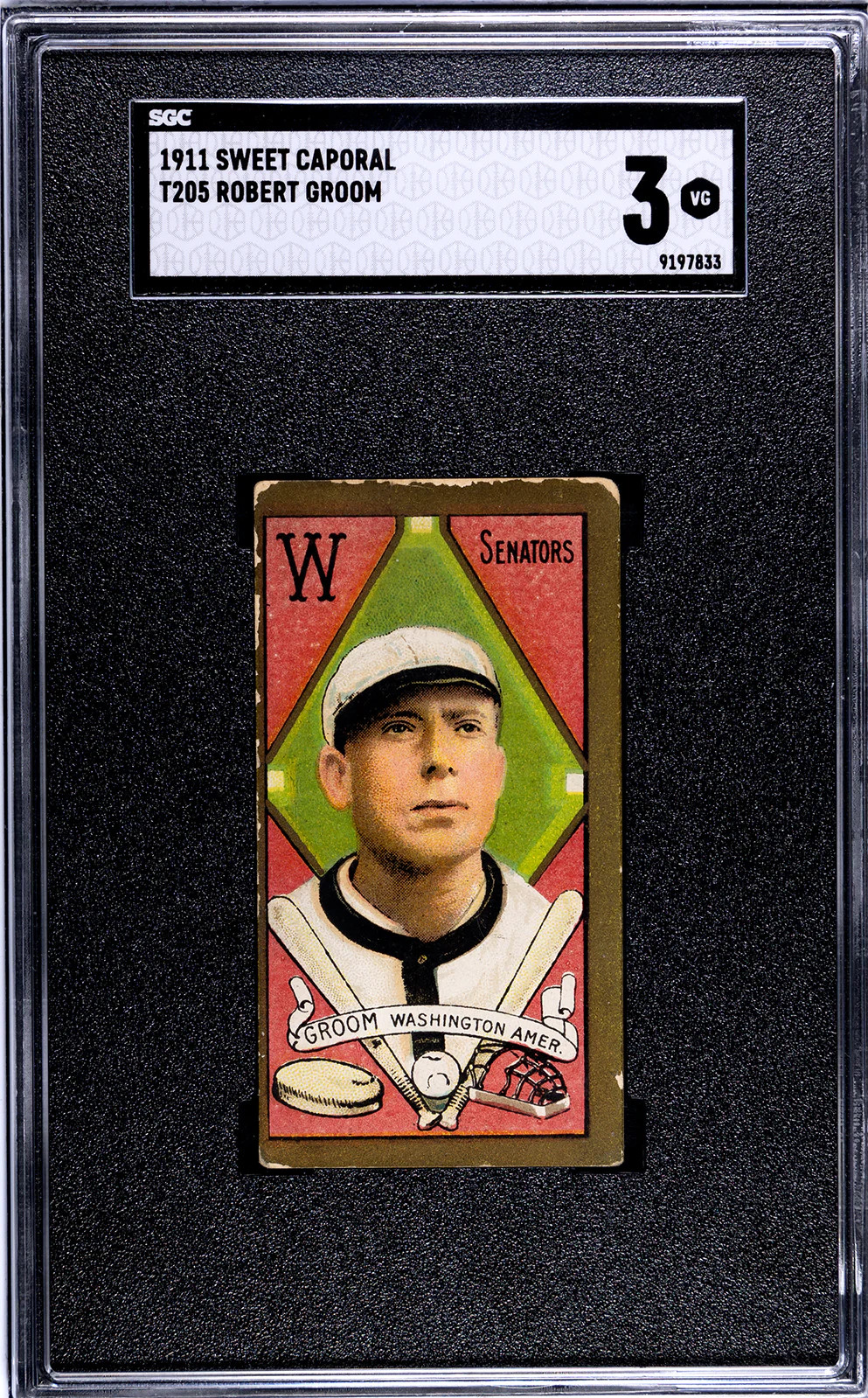 Bob Groom Baseball Cards 1911 T205 Gold Border trading card — raw and PSA graded price guide