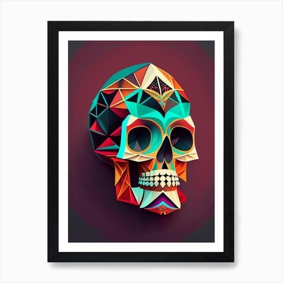 Skull With Geometric 3 Designs Mexi Framed Wall Art Poster Canvas Print Picture