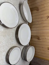 Lenox Moonspun Table Setting For 4 Platinum Silver Rim Ivory Cream VTG