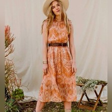 Good Hart By Matilda Jane Addison Midi Dress Paisley Peach Burnt Orange Size XXL