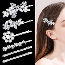 6 Pieces Delicate Rhinestone Hair Clip, Leaf Wedding Hairpin Bride Crystal Ha...