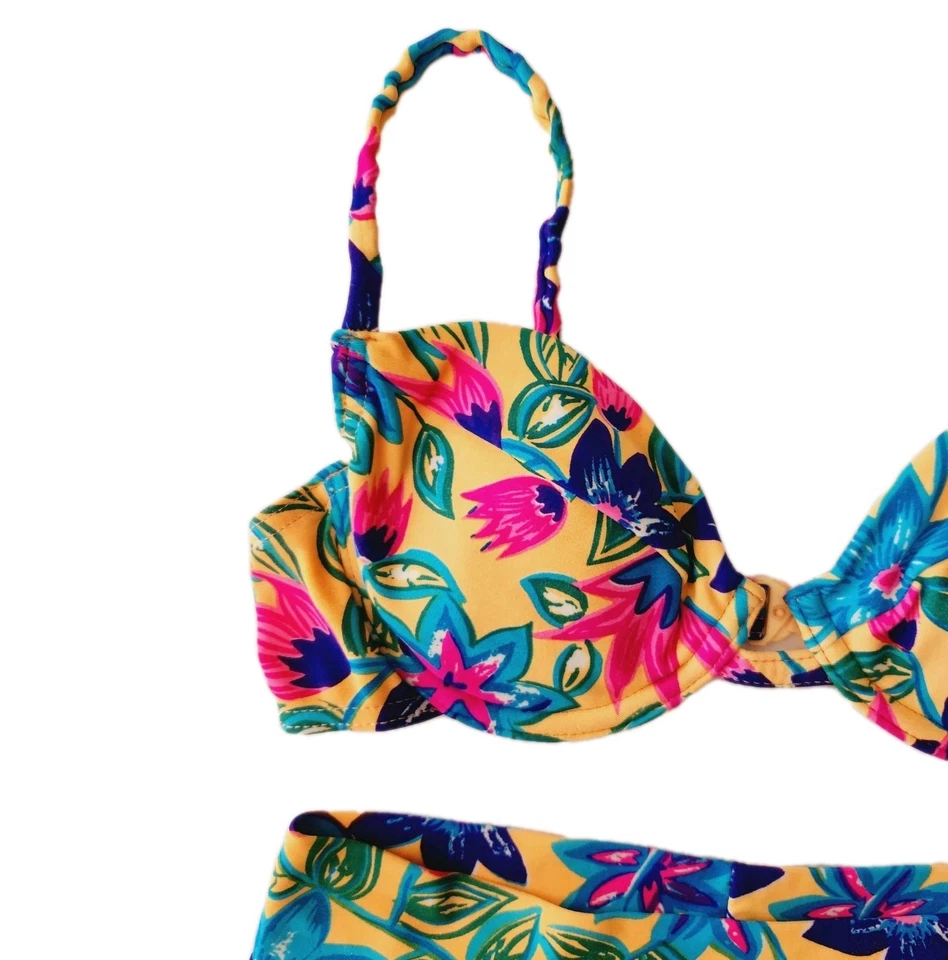 Conjunto de Bikini SEAFOLLY Vintage Años 90 Y2K TALLA 12 (Funciona Pequeño AU 8 10) Amarillo Floral Foto 3 de 4