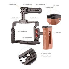 Andoer Aluminum Alloy Camera Cage Kit With Video Rig Top Handle Wooden NSHH