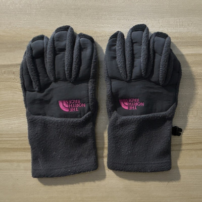 The North Face Women s Fleece Wrist Gloves Solid Black/Pink Logo Size M