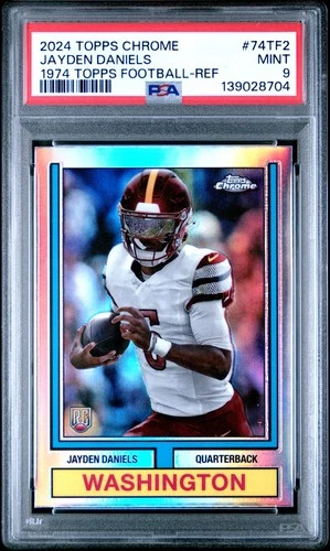 2024 TOPPS CHROME 1974 TOPPS FB REFRACTOR #74TF2 JAYDEN DANIELS RC PSA 9