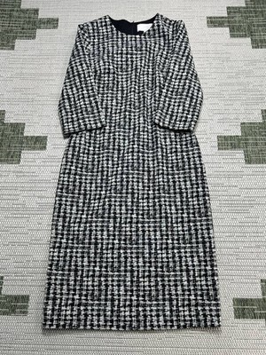 Hugo Boss Dress Womens 6 Black White Knit Midi 