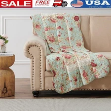 Reversible 100 Cotton Throw Quilt Floral Shabby Chic Home Decor Durable 50x60 US