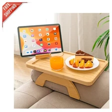 Versatile Bamboo Sofa Clip-On Side Table with Anti-Slip and Adjustable Features