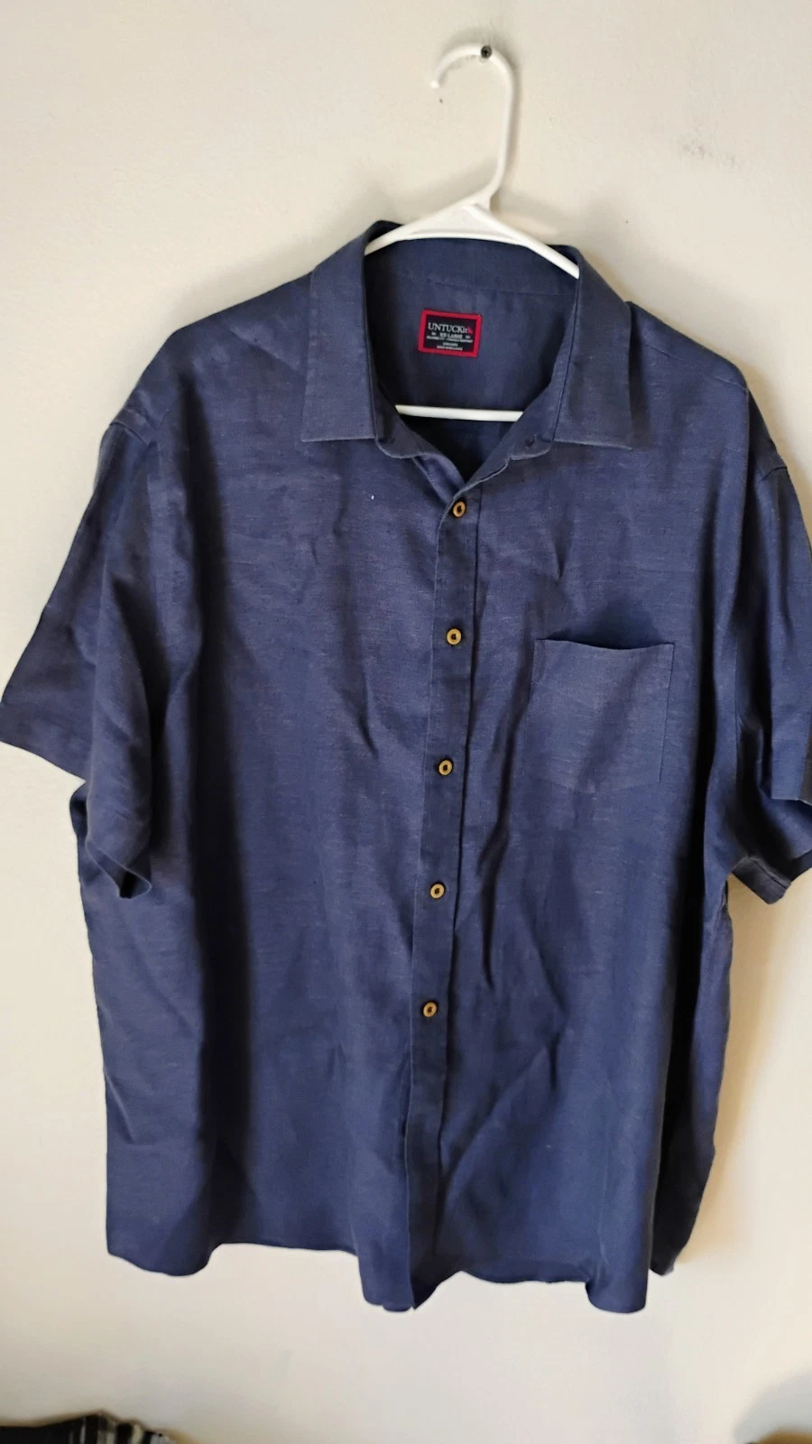UNTUCKit Men's 100% Linen Short Sleeve Blue Shirt 2XL Casual