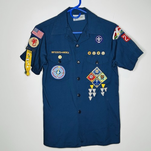 Blue Cub Scouts Short Sleeve Uniform Shirt Youth Large Size 14-16 Patches & Pins