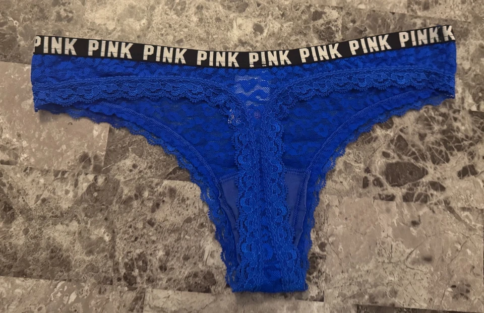 NUEVO CON ETIQUETAS BRAGAS TANGA VICTORIA'S SECRET ROSA L AZUL LEOPARDO ENCAJE LOGO CINTURA RARAS Foto 4 de 4