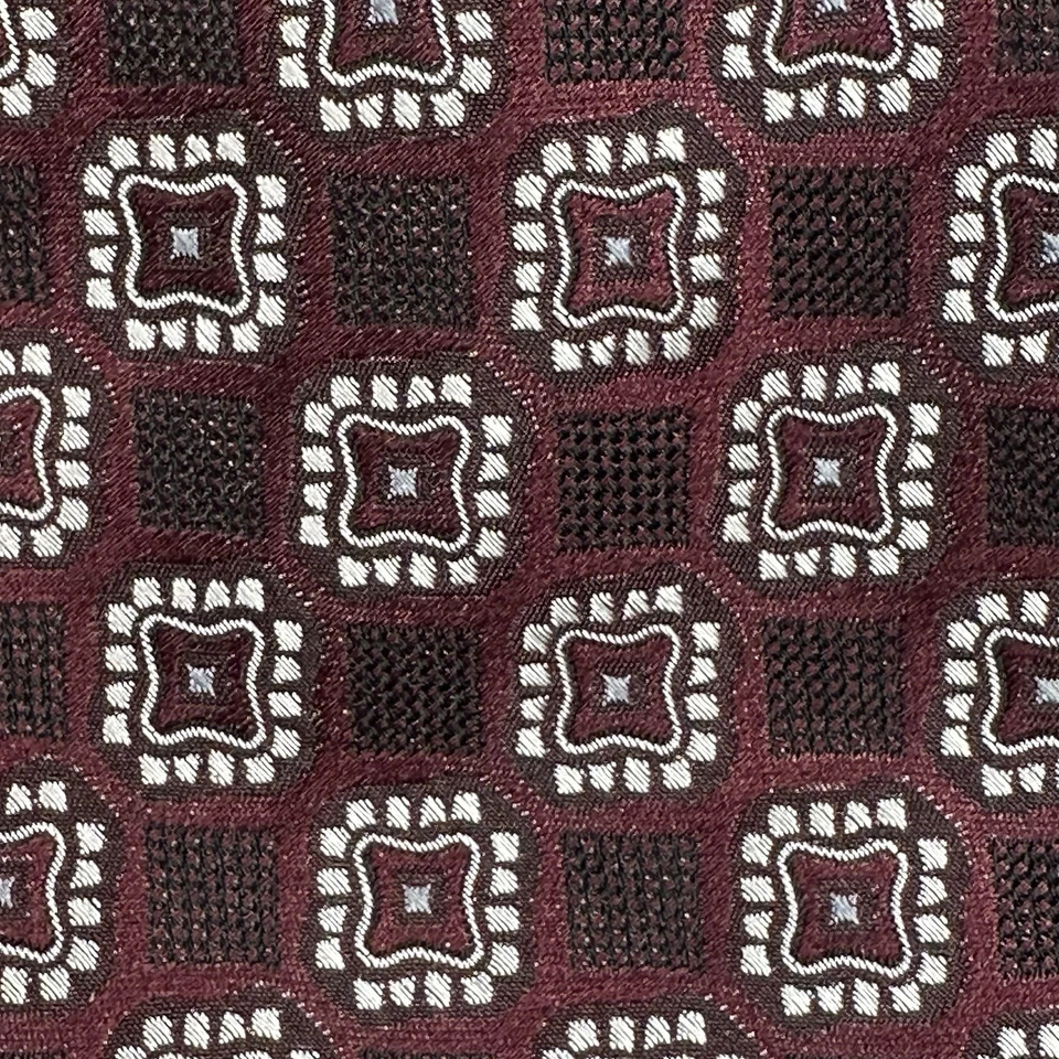 Corbata Joseph & Feiss Para Hombre 100% Seda Borgoña Oscuro Blanco Patrón Macclesfield Foto 3 de 4