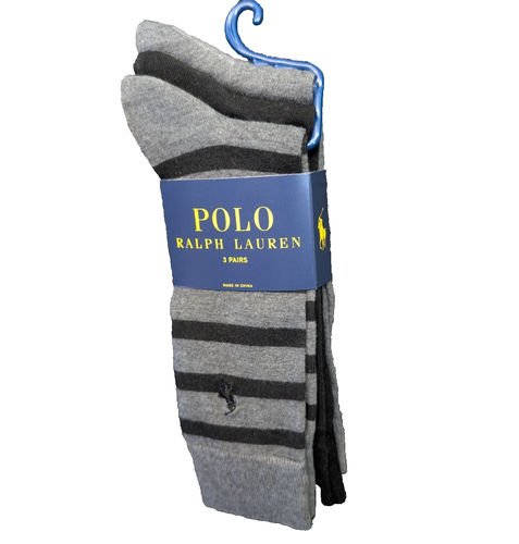 Polo Ralph Lauren Socken Herren Größe 10-13 Dress Crew gestreift 3 Paar neu