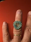 Vtg Zuni Native American Turquoise Petit Point Cluster Sterl Silver Ring Sz 5½