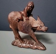 VTG 3" Oriental Chinese Ox Water Buffalo Man Boy Sculpture Animal Figurine