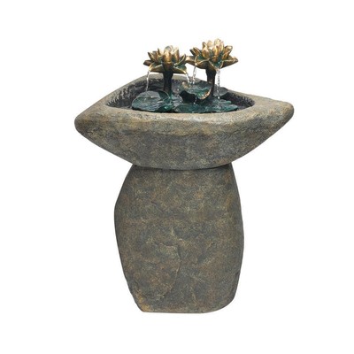 Alpine Corporation Water Fountain 30'' Durable 2-Tiers Bohemian Polyresin Gray