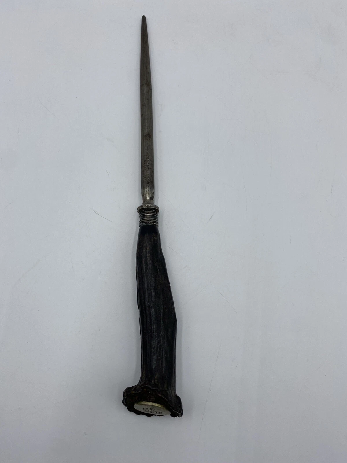 sheffield. ENG & N. York. knife honing steel Antler Handle. Geo. H. Cowen. H3