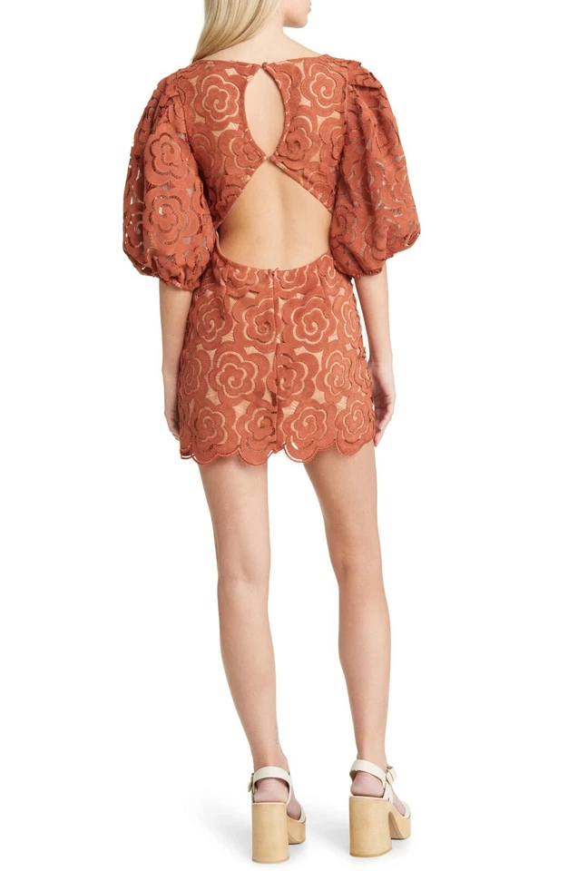 FOR LOVE & LEMONS Letitia Puff Sleeve Cutout Minidress Size L Orig. $288 NEW - Image 2 of 4
