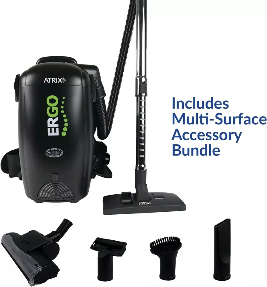 💥NEW IN BOX💥ERGO ATRIX VACBP1 HEPA BACKPACK VACUUM BLACK STANDARD BUNDLE - Image 2 of 4