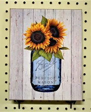 Sunflowers Mason Jar Primitive Rustic Farmhouse Print on 8 X 10 Stretched Canvas