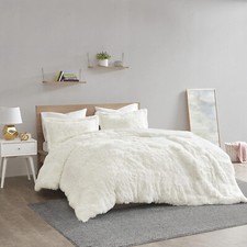Intelligent Design 3-pcs Shaggy Duvet with Quilted Box Design Cover King Sz Set.