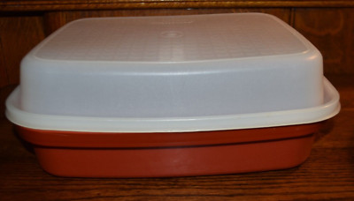 Vintage Tupperware Waffle Paprika Bottom & Clear Dome Top Deli Meat Container