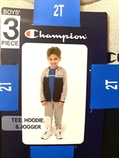 Champion Boy’s 2T Grey/Blue Heavyweight ( 3 Piece)Tee, Hoodie & Legging Set