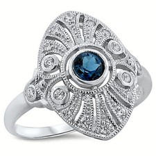 GENUINE LONDON BLUE TOPAZ 925 STERLING SILVER VINTAGE STYLE FILIGREE RING  194