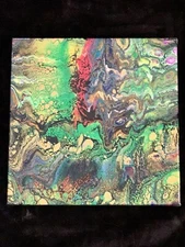 10.5”x10.5 Original Abstract acrylic pour painting