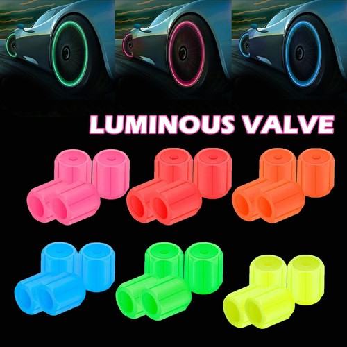 4PCS Glow In Dark Car Valve Caps Tyre Valve Stem Air Covers Accessories