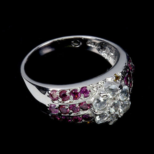 925 Sterling Silver Ring Round Aquamarine Sapphire Gemstone jewelry Size 9 - Picture 3 of 13