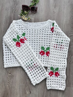 Cherry Crochet Top Pattern , New design, color printing,Step-by-step instruction