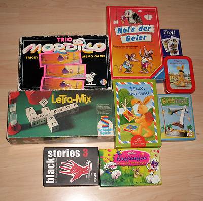 9 Spiele ( Gesellschaftsspiele Kartenspiele Kinderspiele) zb Mordillo , Fettnapf