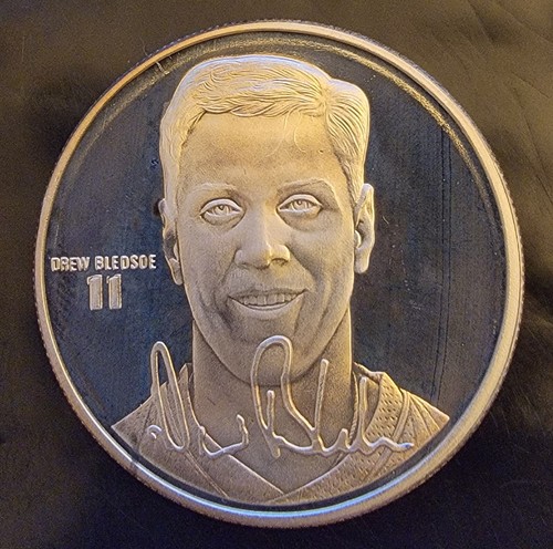 NE Patriots Drew Bledsoe QB NFL-999 Silver 1 Oz Coin Round RAINBOW TONED RARE - Picture 4 of 4