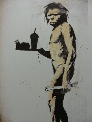 Banksy ''CAVEMAN Fast Food'' ltd. edition Lithographie im Holzrahmen 50x40cm